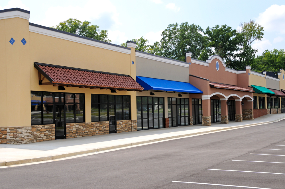 Retail center storefronts ready for lease-up