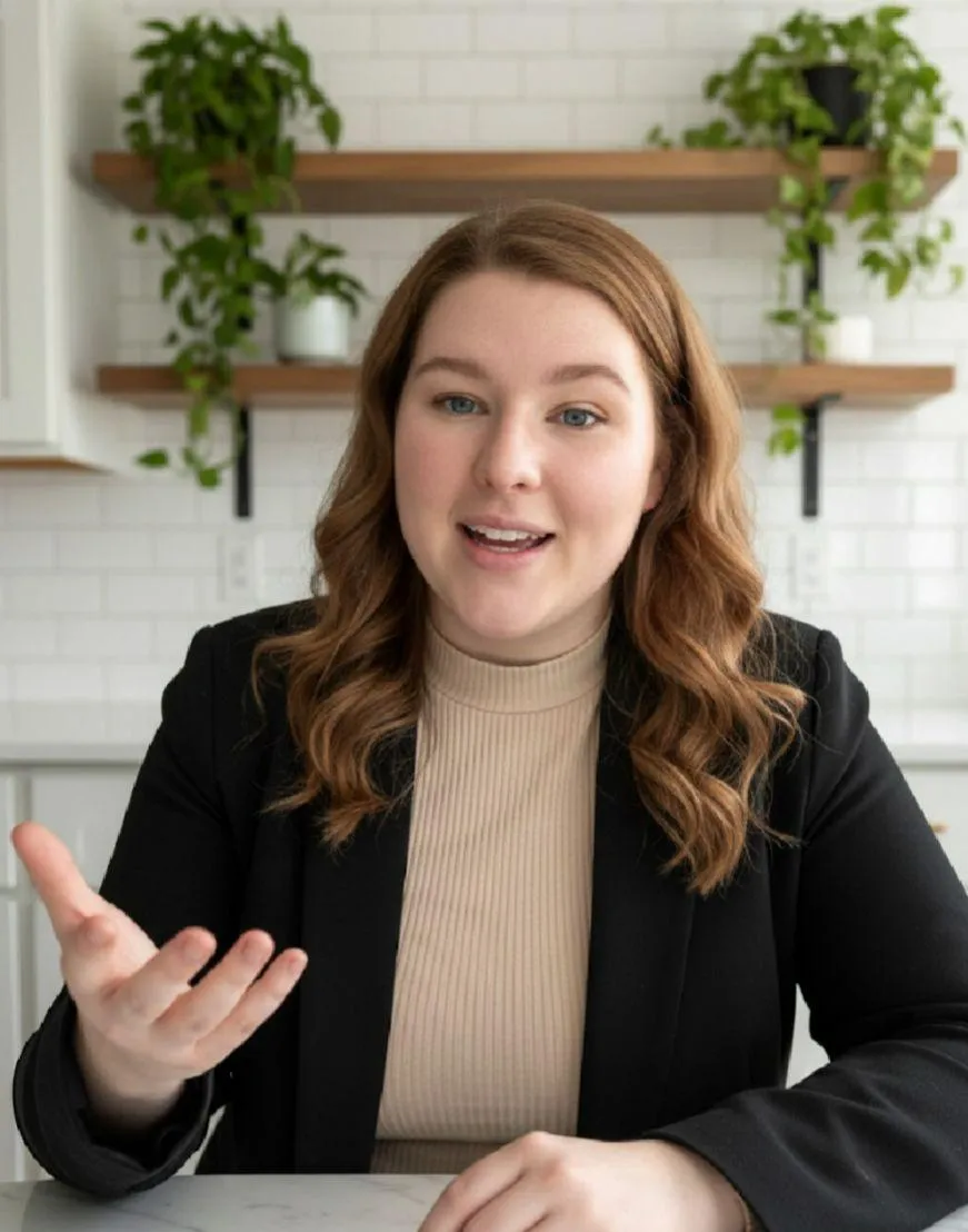 Victoria DeVita, owner of Victoria DeVita Writing posing on a walking trail in the forest. Statesville, NC