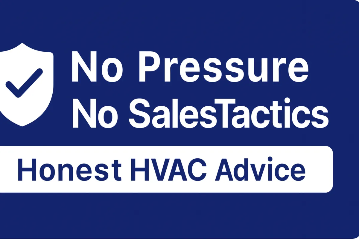 “No-pressure HVAC advice badge showing honest, transparent heating and cooling guidance.”