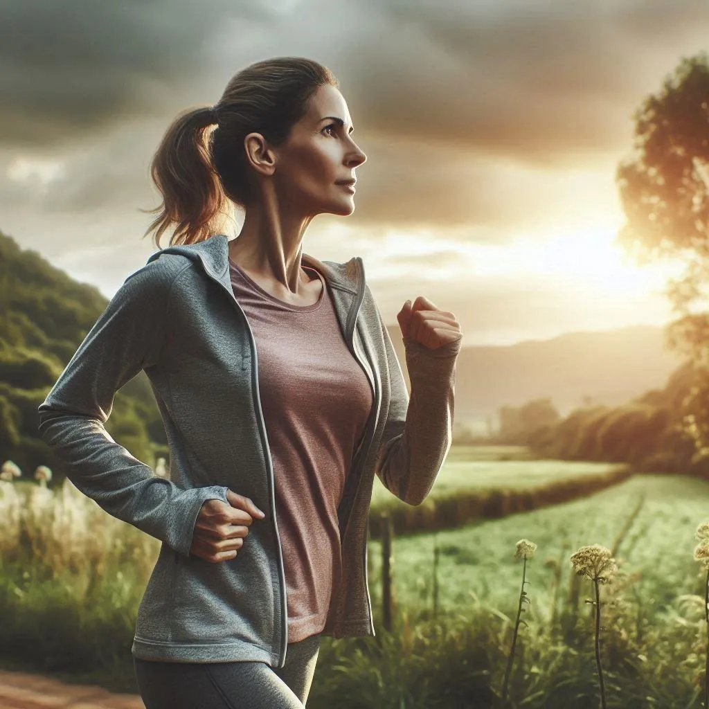 A picture of a middle-aged woman that feels good by exercising almost daily to live a healthy lifestyle despite the fact that she has Hashimoto's Thyroiditis