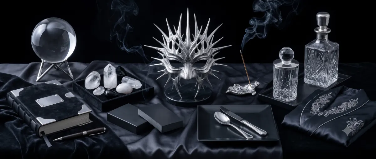 Hero Image  Objects of Restraint collection featuring ceremonial luxury objects, crystal sphere, artisan vessels, collector books, and ritual instruments by 241LUXE.  Mask Image  Curated luxury ritual objects displayed in monochrome editorial style.  Crystal Sphere  Crystal sphere displayed among curated collector objects.  Luxury Decanters  Artisan crystal decanters from the Objects of Restraint collection.  Ceremonial Table  Luxury ceremonial table with curated ritual objects and collector editions.