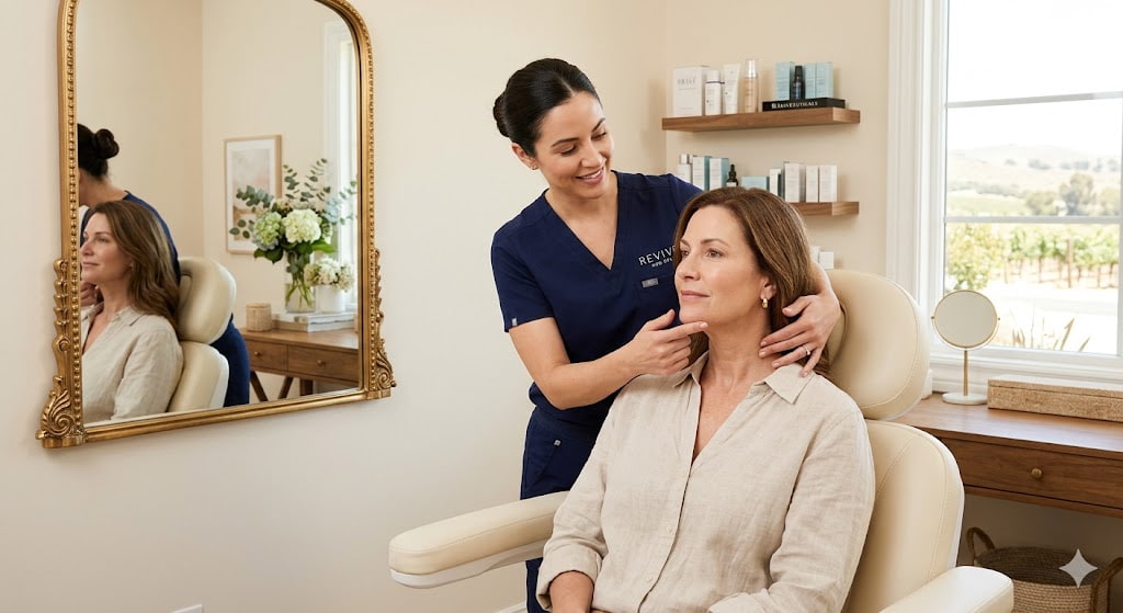 Woman consulting with aesthetic provider to see if she is a good candidate for PDO thread lift treatment