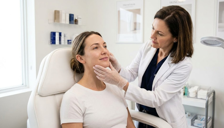 Botox treatment consultation showing natural smooth facial results.