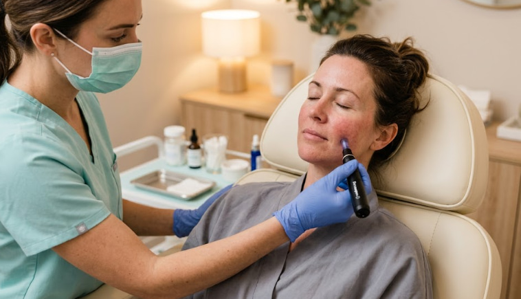 microneedling treatment process with natural skin healing response.