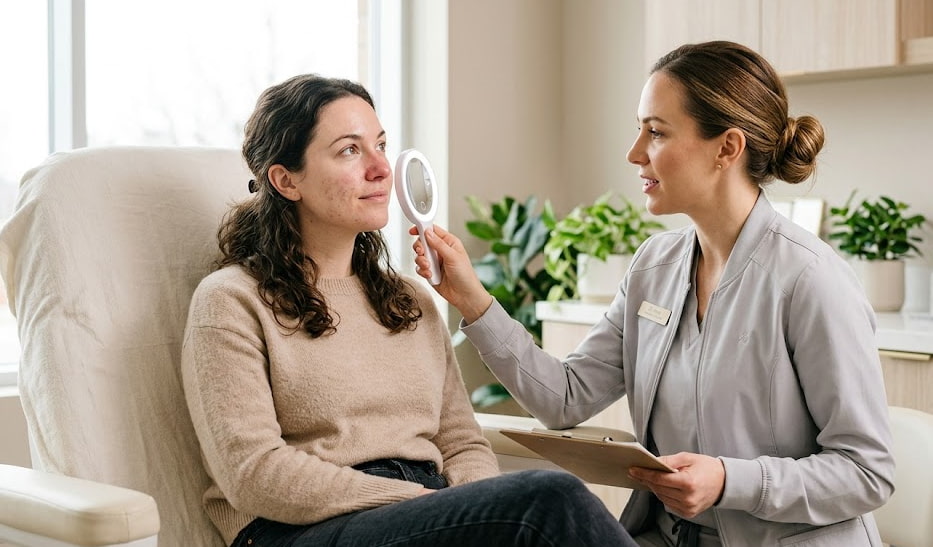 microneedling consultation for acne scars pores and uneven skin texture.