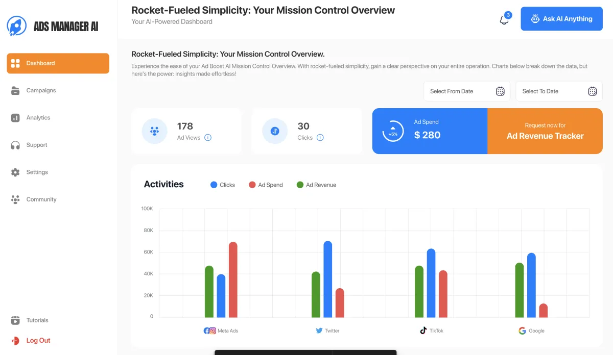 Ads Manager AI Homepage Hero Image showcasing the power of AI Advertising