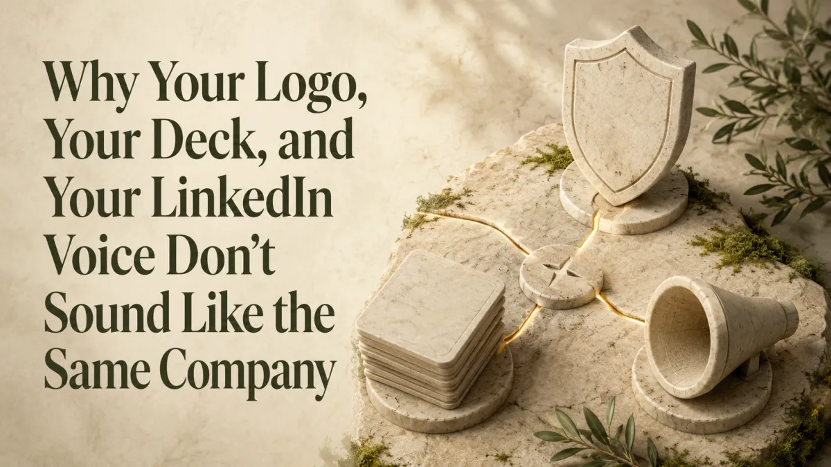 Why Your Logo, Your Deck, and Your LinkedIn Voice Don’t Sound Like the Same Company
