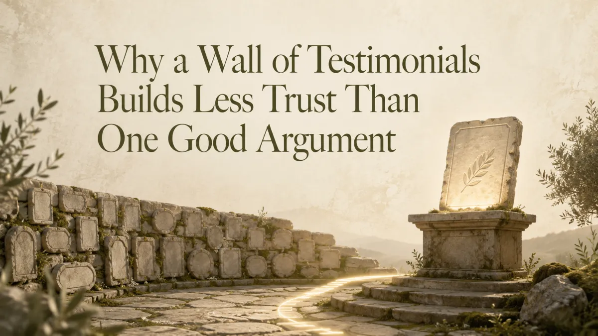 A Wall of Testimonials Builds Less Trust Than One Good Argument