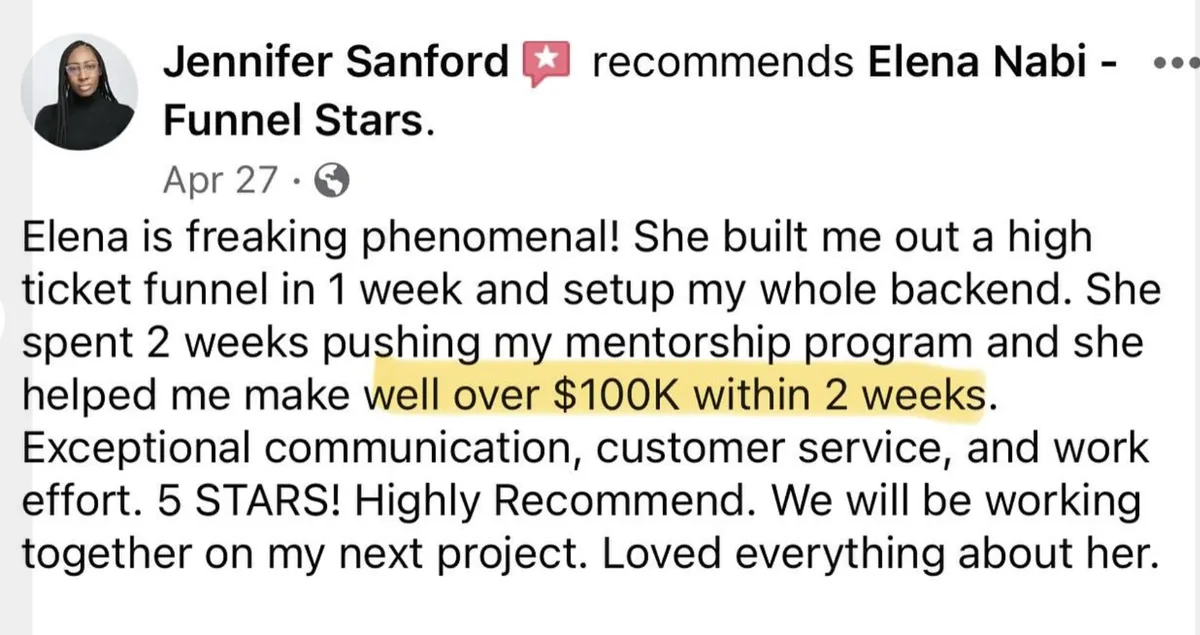 Verified client feedback screenshot praising fast team onboarding