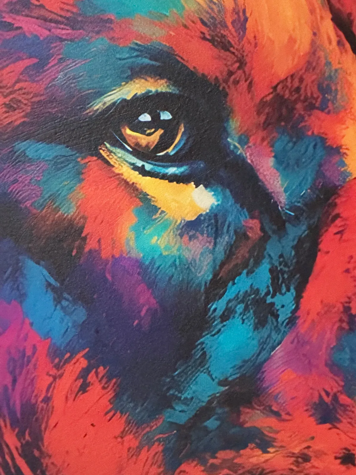 Détail artistique lion coloré en impression murale à Tours
