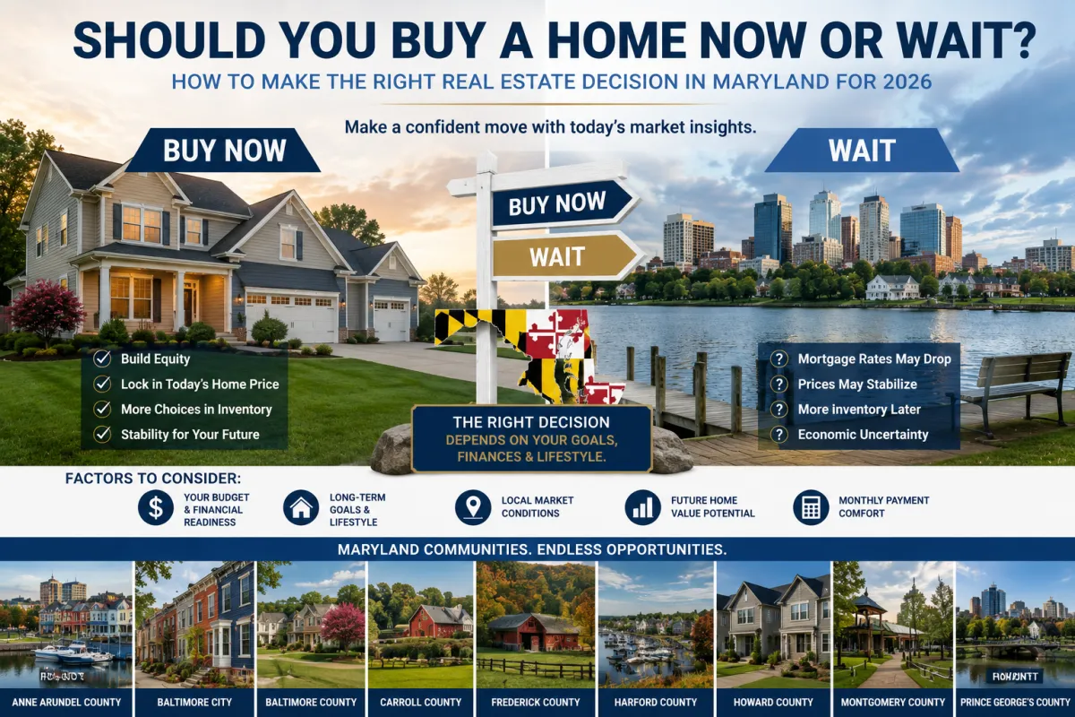 Should you buy a home now or wait in Maryland? Guide to making the right real estate decision in 2026 based on local market trends and financial readiness.