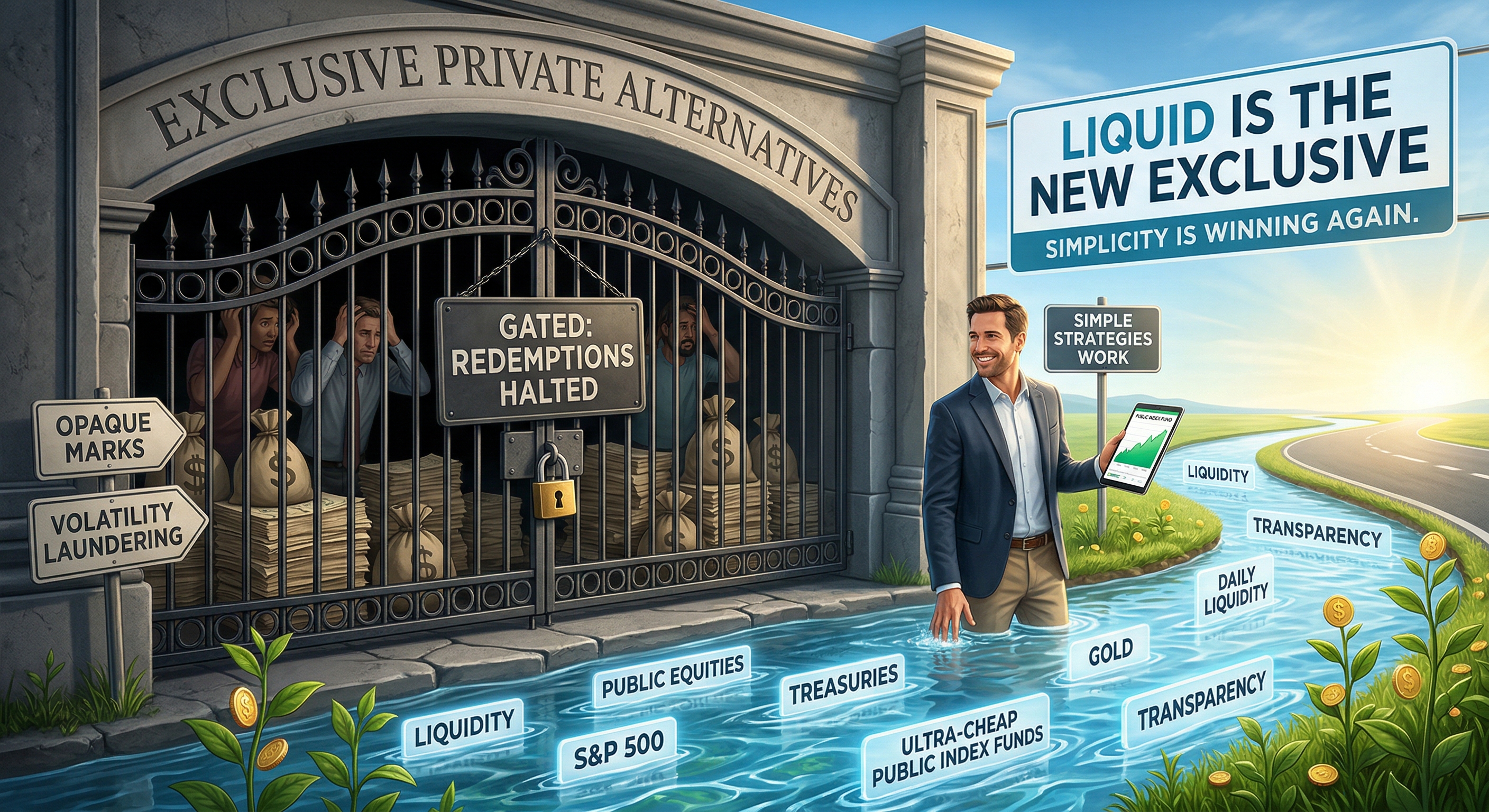 Shows Exclusive Funds Gated Beside Liquid Stream