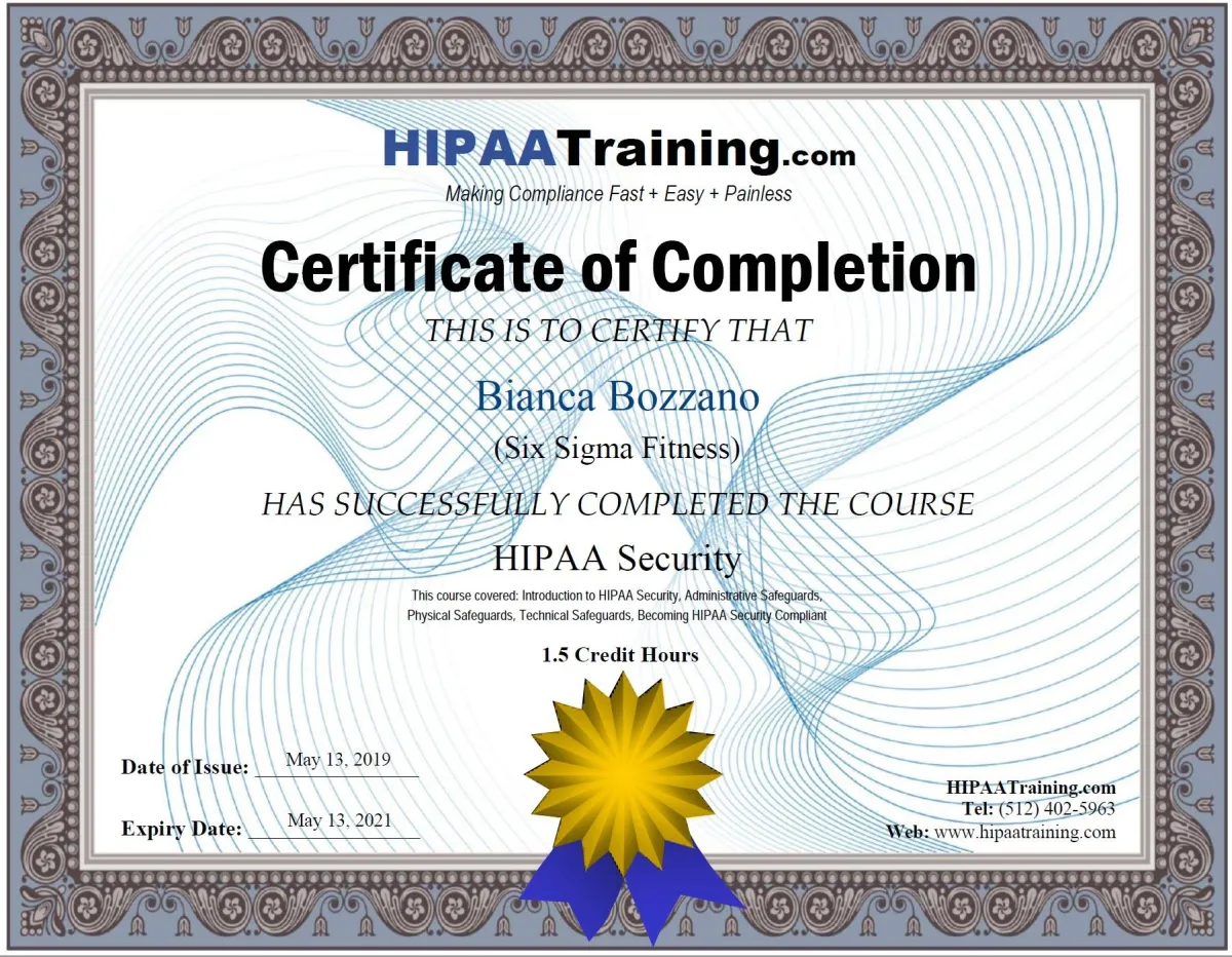 HIPAA Security Certificate
