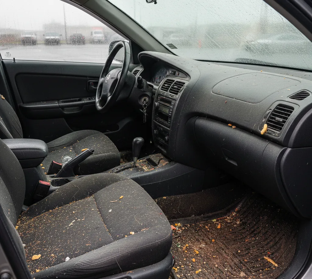 The interior of a car with red leather seats