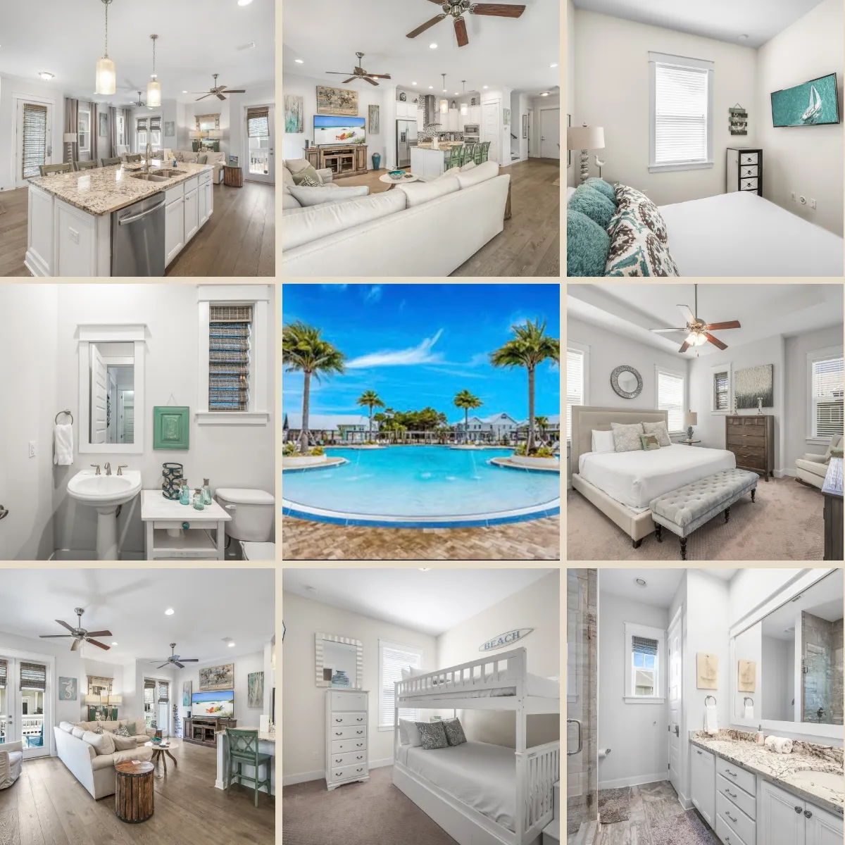 3 beautiful bedrooms, 2.5 baths, 1,800 sq/ft of luxurious space to enjoy while you expore all that 30A has to offer.