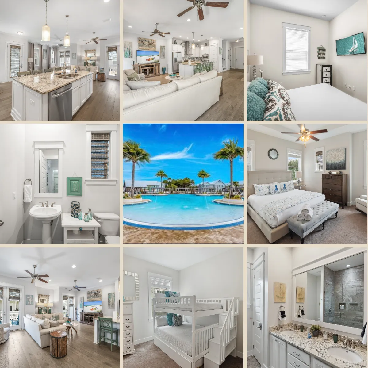 3 beautiful bedrooms, 2.5 baths, 1,800 sq/ft of luxurious space to enjoy while you expore all that 30A has to offer.