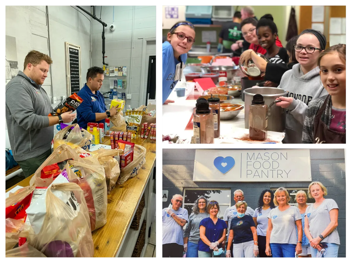 Picture of local Mason food pantry and people who participate in these activities