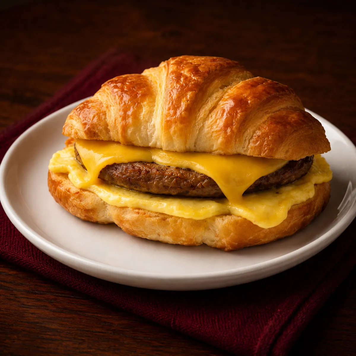 Hot sausage and egg croissant sandwich at Kitchen Pride East