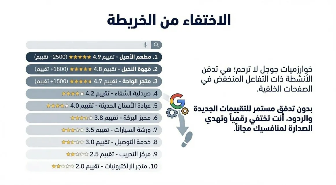 الاختفاء من الخريطة: لماذا تخفي خوارزميات جوجل نشاطك عند ضعف التفاعل؟