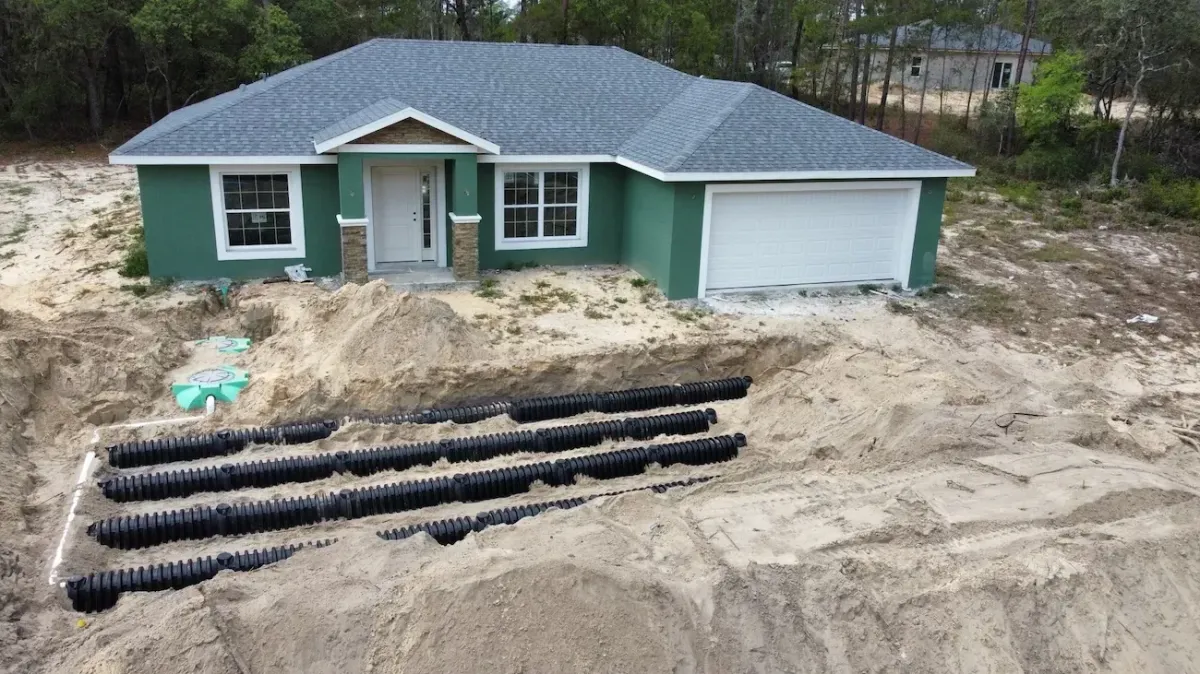 Septic system plumbing in Ocala FL with underground pipe layout and drain field installation