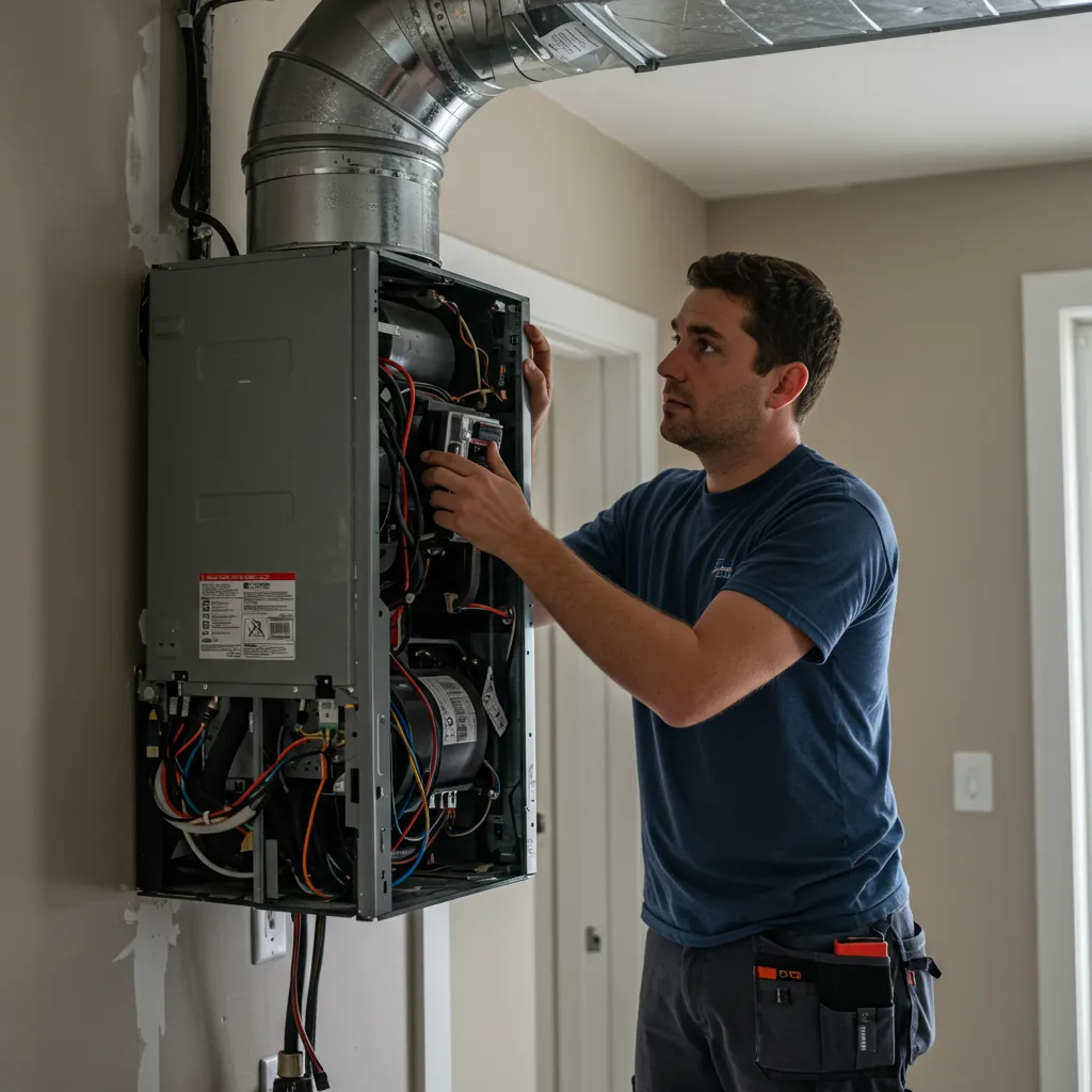 man installing an HVAC system in a home