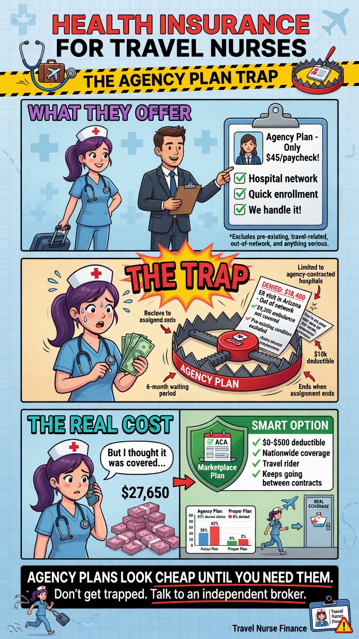 Travel nurse comparing health insurance options between contracts