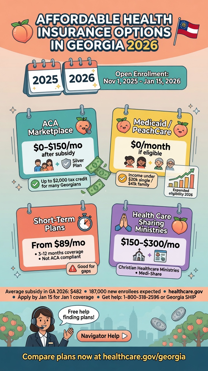 Georgia resident comparing affordable health insurance plan options for 2026 at a kitchen table