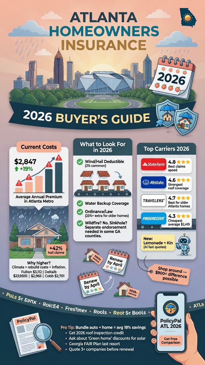 Atlanta home with mature pine trees — typical property that homeowners insurance protects in 2026