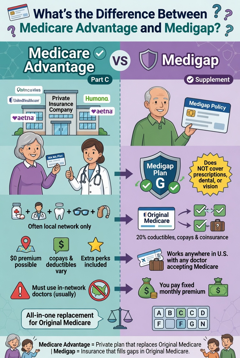Atlanta retiree comparing Medicare Advantage and Medigap plan options for 2026