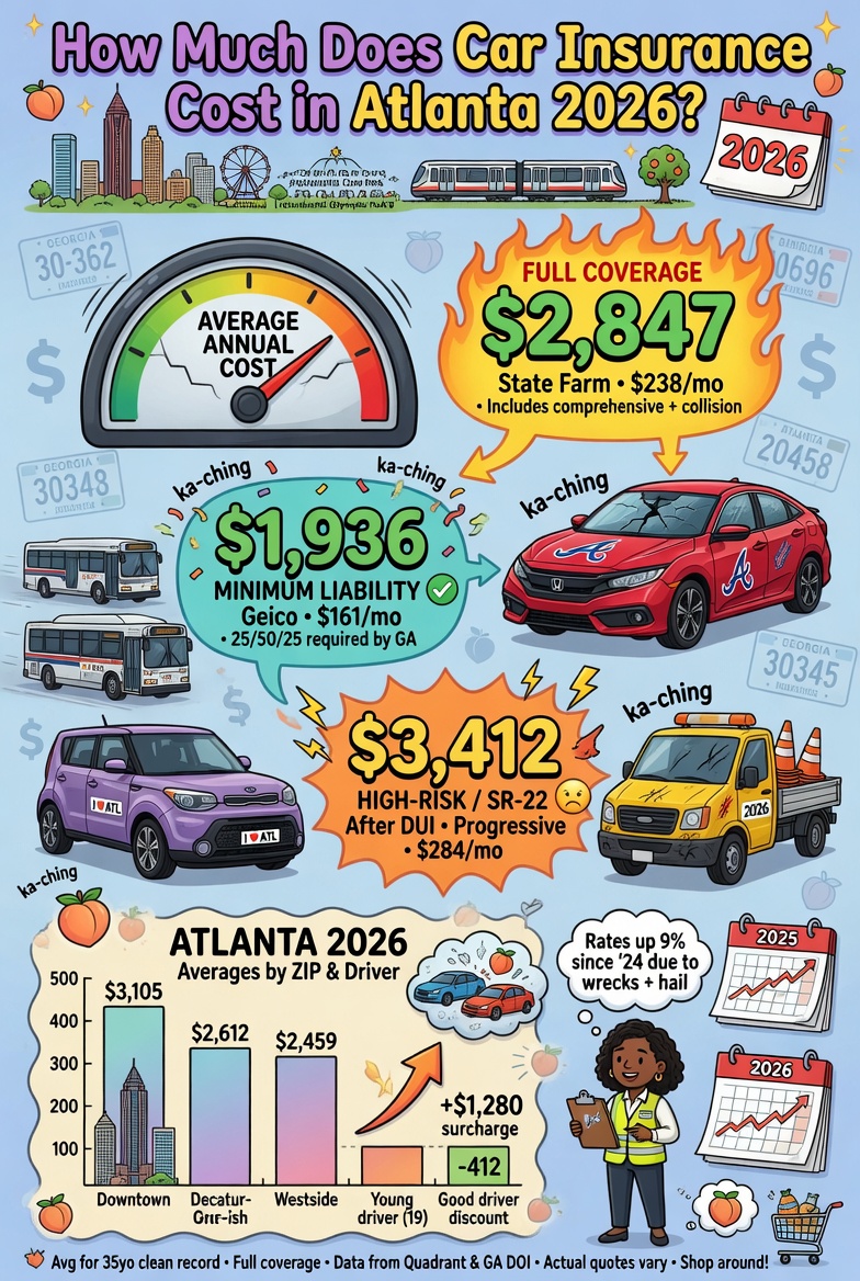 Atlanta driver checking 2026 car insurance quotes during a typical I-285 commute