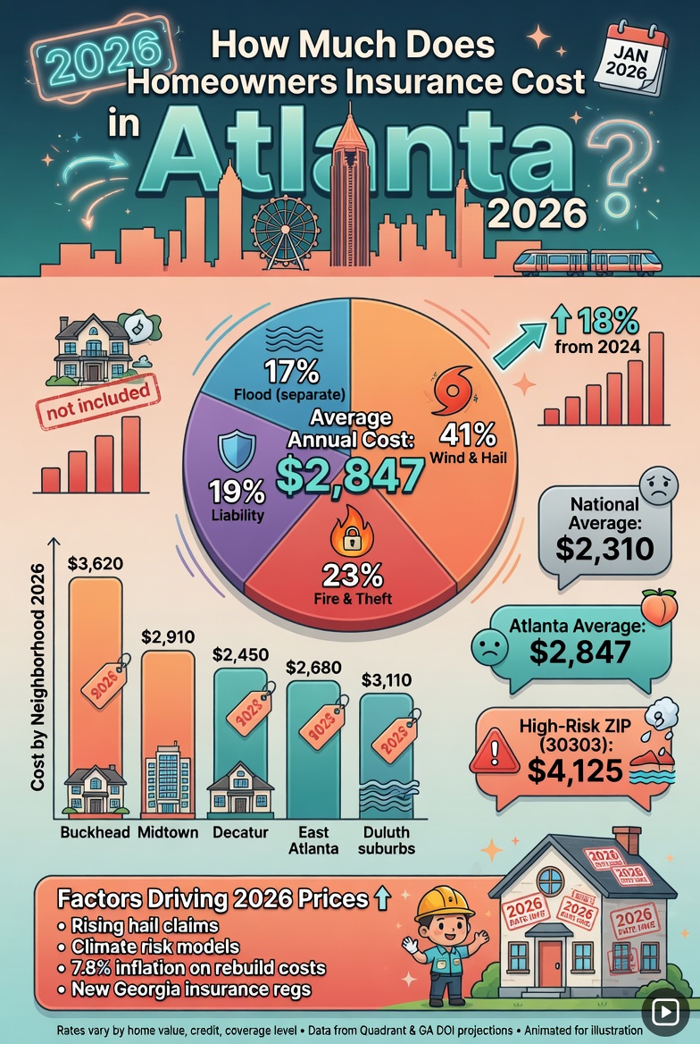 Atlanta home in a typical suburban neighborhood — typical property profile for 2026 homeowners insurance pricing