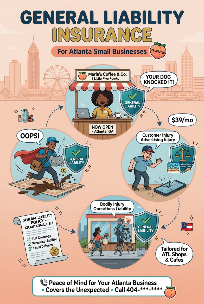 Atlanta small business owner reviewing a general liability insurance quote with coverage limits