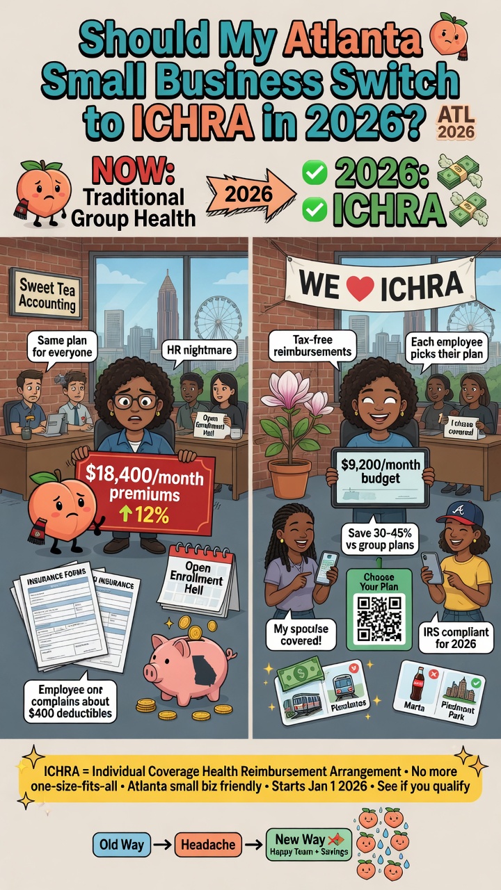 Atlanta small business comparing traditional group health to ICHRA in 2026 — costs, employee plan choice, and tax-free reimbursement structure