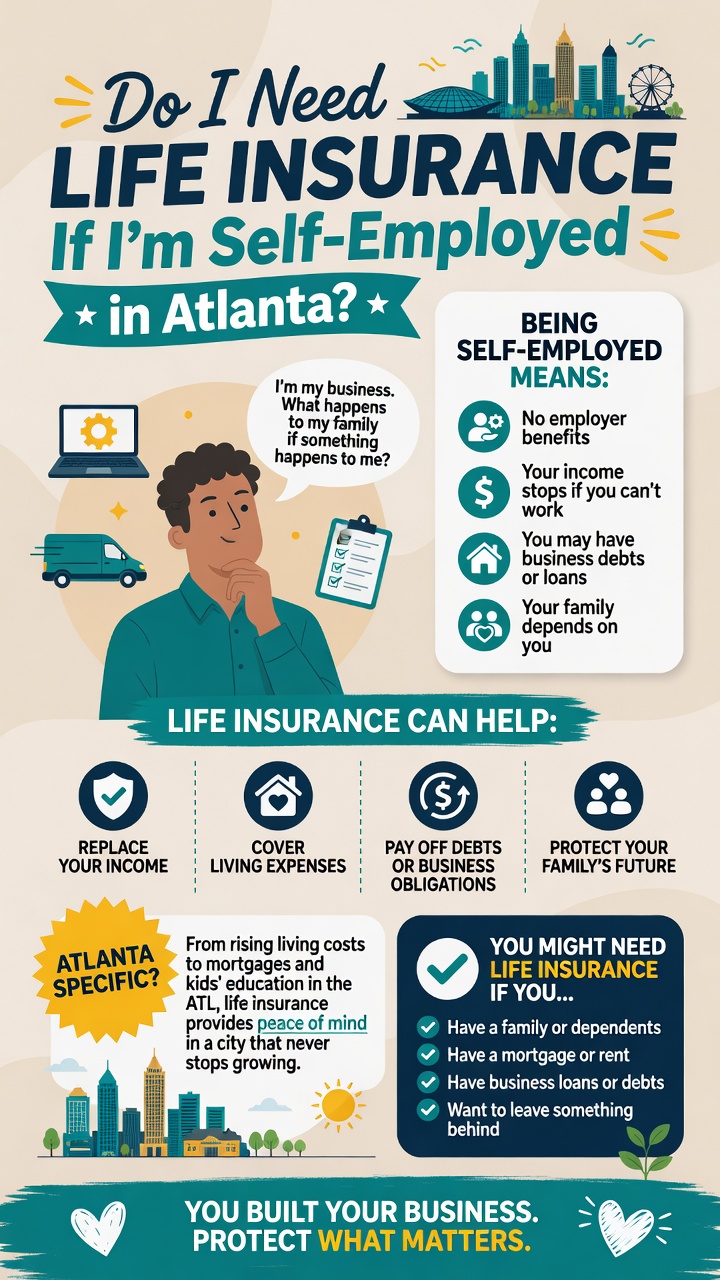 Why self-employed Atlantans need life insurance — replace income, cover business debts, protect family's future