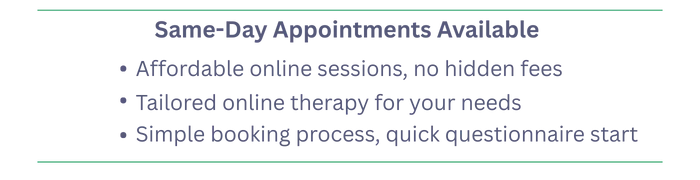 Therapursuit Service Benefits list: Same-Day Psychology Appointments Available, Affordable online sessions with no hidden fees, and Tailored online therapy with a simple booking process.