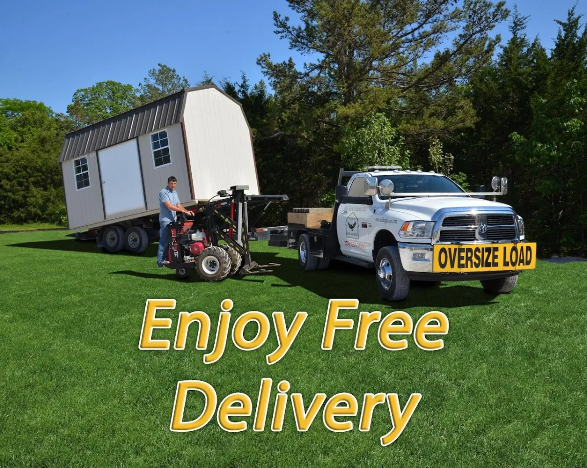 Portable shed delivery at Wynne Outdoor Sales in Wynne AR