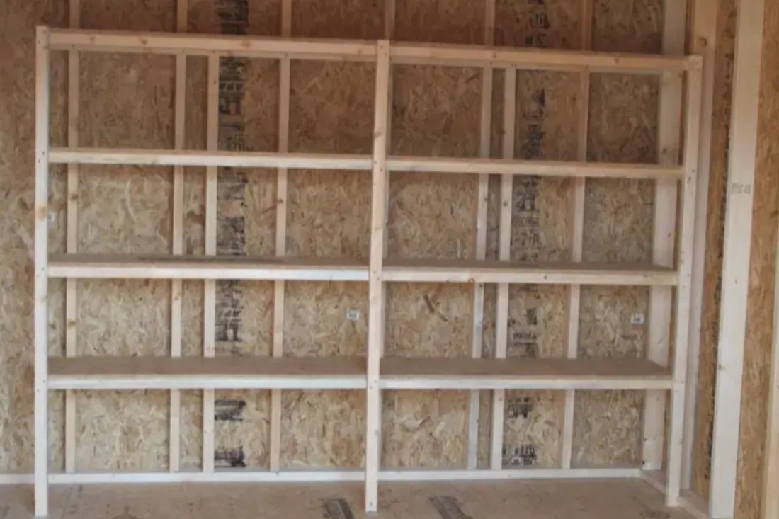 Custom-built wooden storage building shelving available in Wynne AR