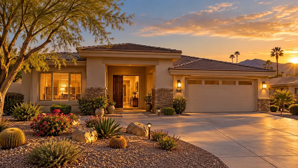 Single-story desert-landscaped home at dusk, representing selling an inherited home in Sun City West