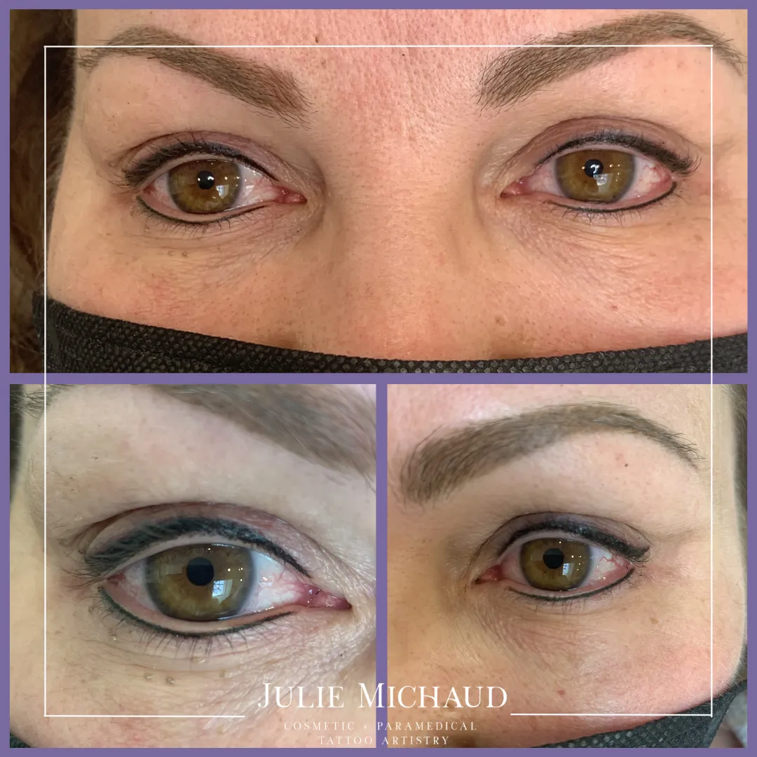 Cosmetic tattooing eyeliner showing natural eye definition with a glam-touch featuring a slight wing.