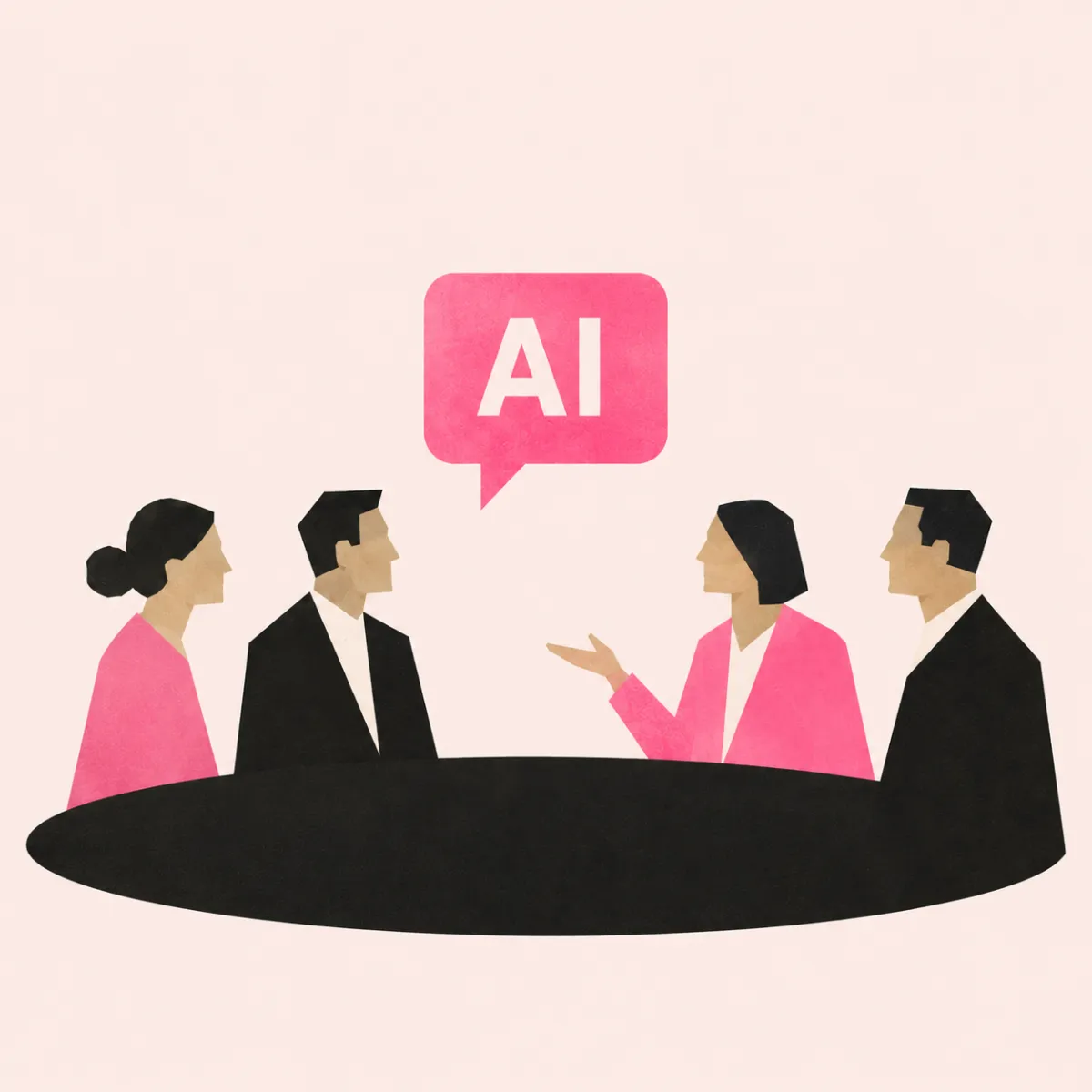 Professional meeting discussing AI adoption and trust