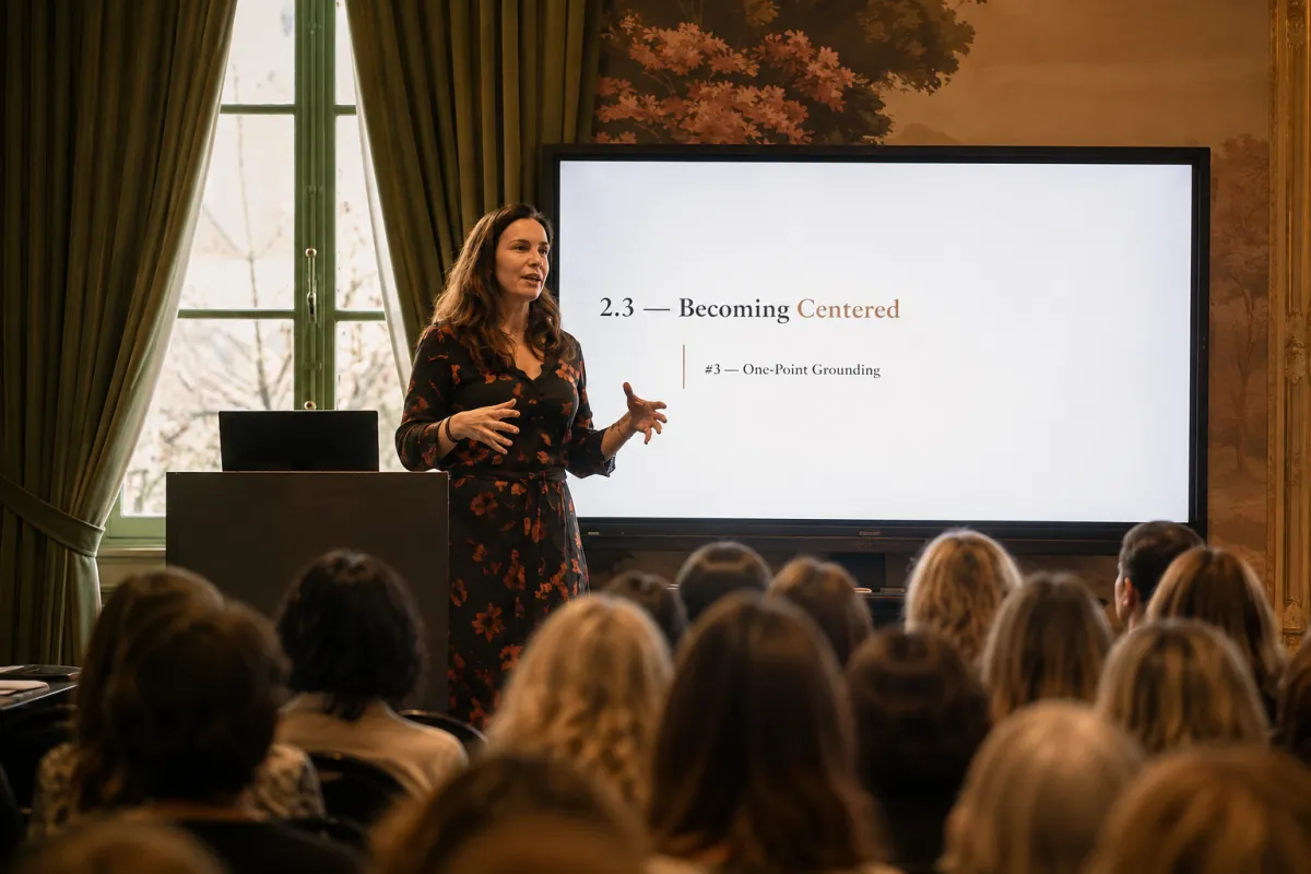 Cécile Meunier facilitating workshop How to Remain a Clear-Headed Leader Under Pressure