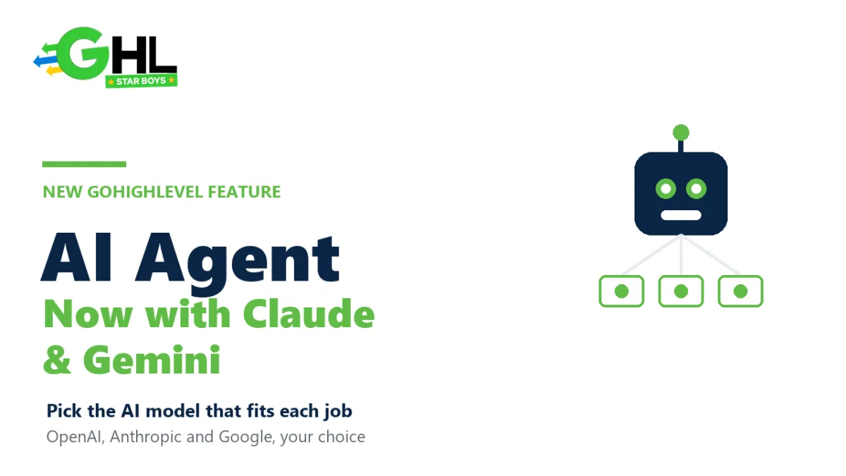 GoHighLevel AI Agent now supports Anthropic Claude and Google Gemini models alongside OpenAI