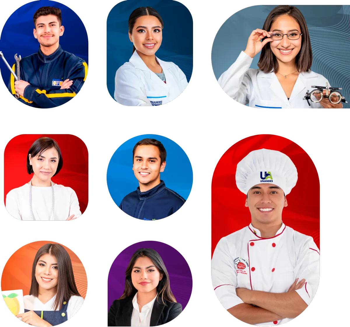 Grupo diverso de jóvenes sonrientes en campus moderno, con libros y laptops, fondo colorido y vibrante, estilo limpio y moderno, composición dinámica, ambiente de entusiasmo y colaboración, luz natural, ropa casual, aspecto inclusivo