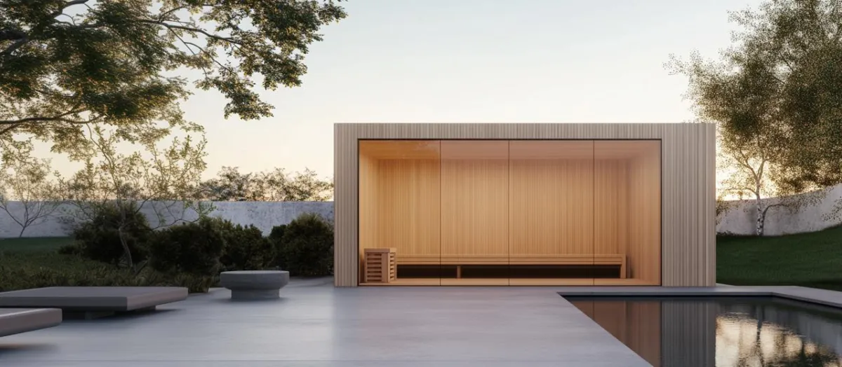 Custom outdoor sauna structure in a Santa Barbara backyard