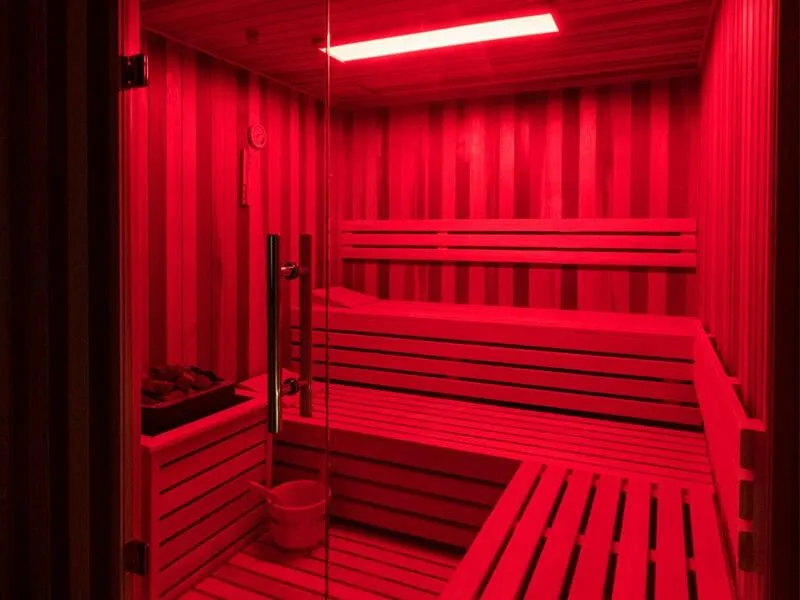Infrared sauna with colored LED panels in Raleigh