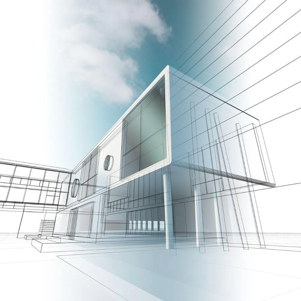 an architecture draft with metal elements