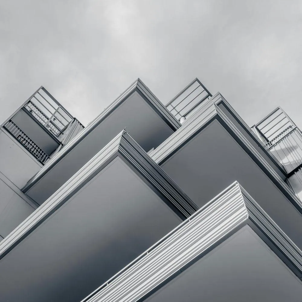 exterior of a building with metal fabrication