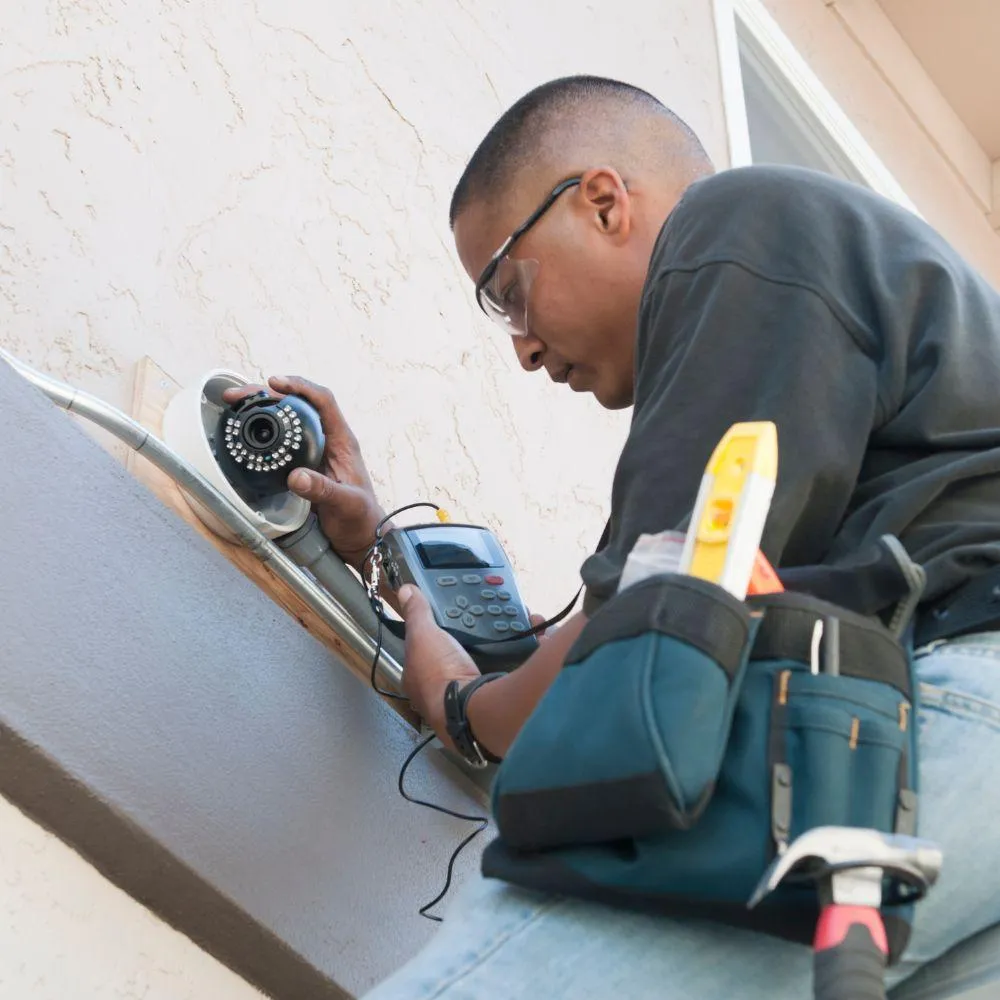 Our Contractor Installing a Security Camera 