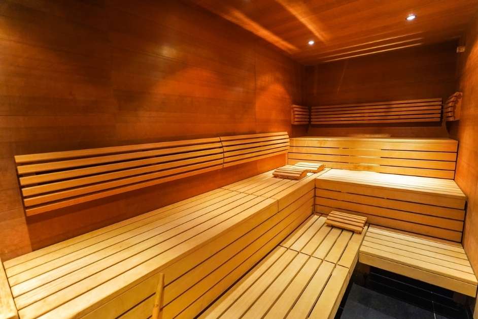 Commercial multi-bench sauna interior