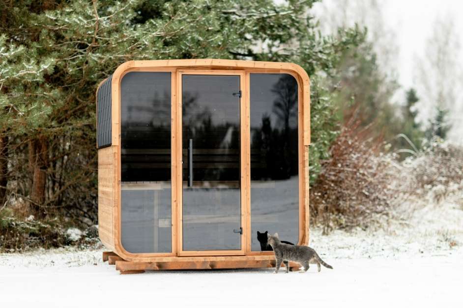 Outdoor custom sauna in Asheville mountain backyard